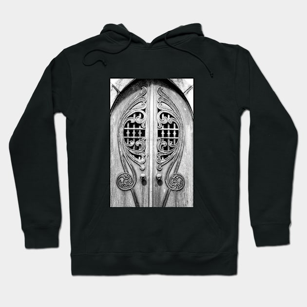 Black and White Mausoleum Doors Hoodie by JCasper